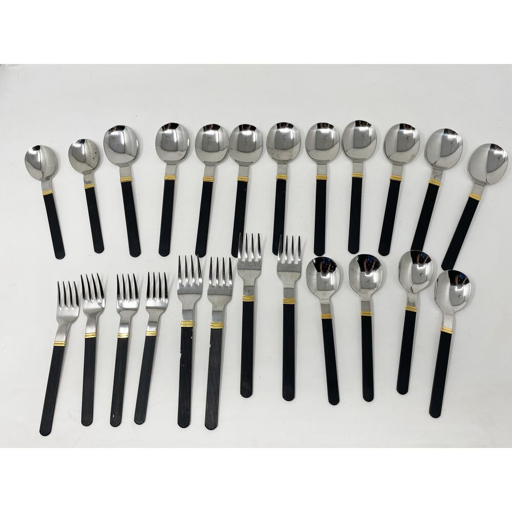 Vintage Sasaki Vignelli Japan Rigadin Matte Black Flatware Mixed Lot of 24